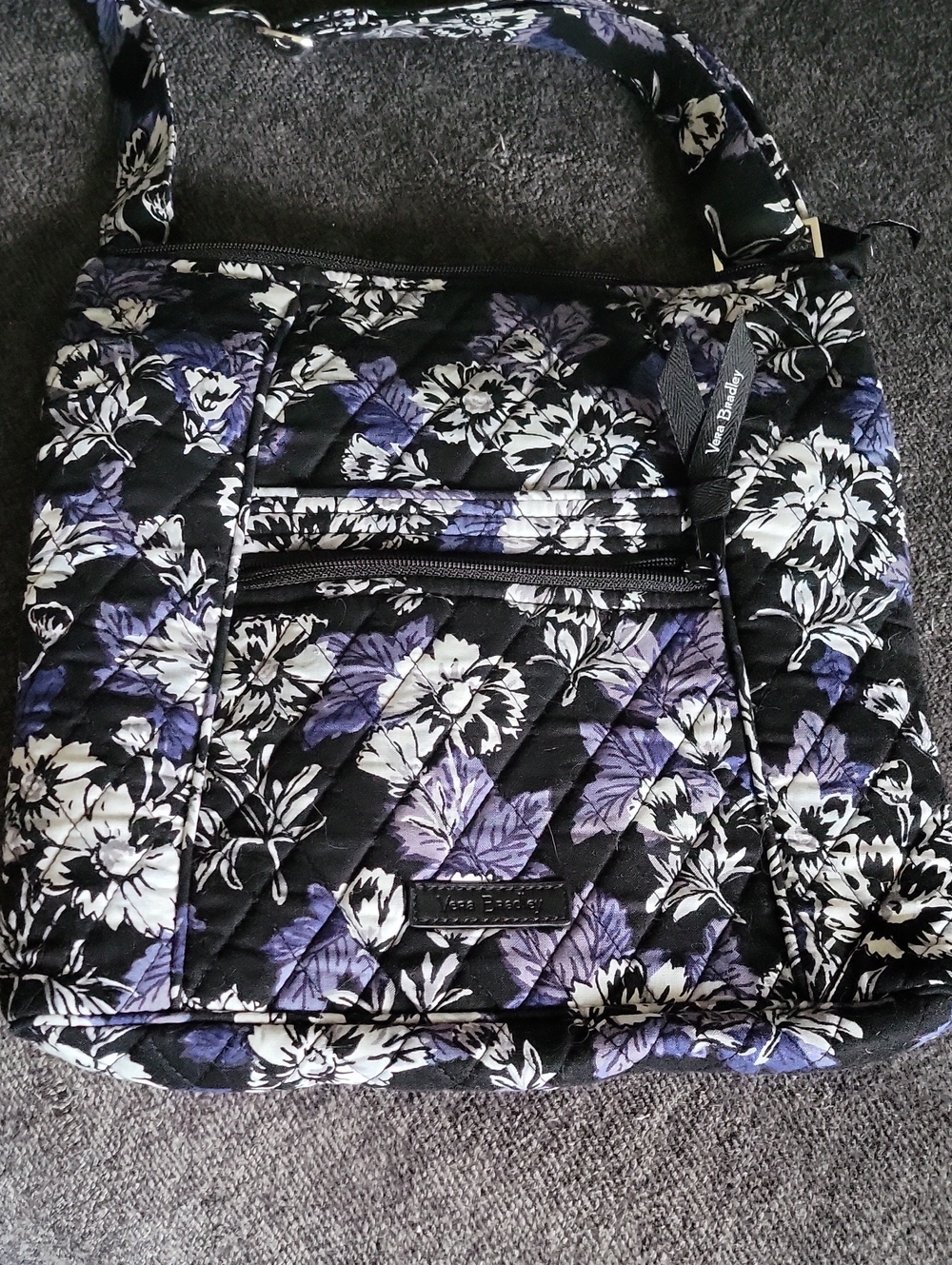 Vera Bradley Black, Purple & White Quilted Floral Crossbody Shoulder Bag